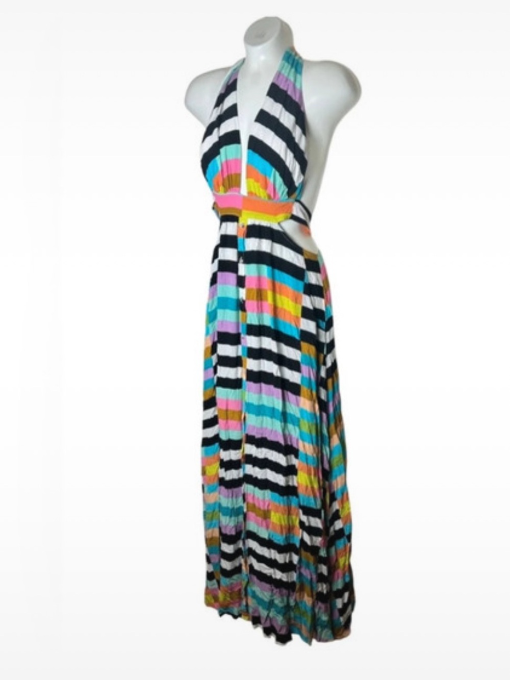 Mara Hoffman Halter Wrap Top Maxi Dress in Flag Stripe Rainbow Size 2 - Picture 4 of 10